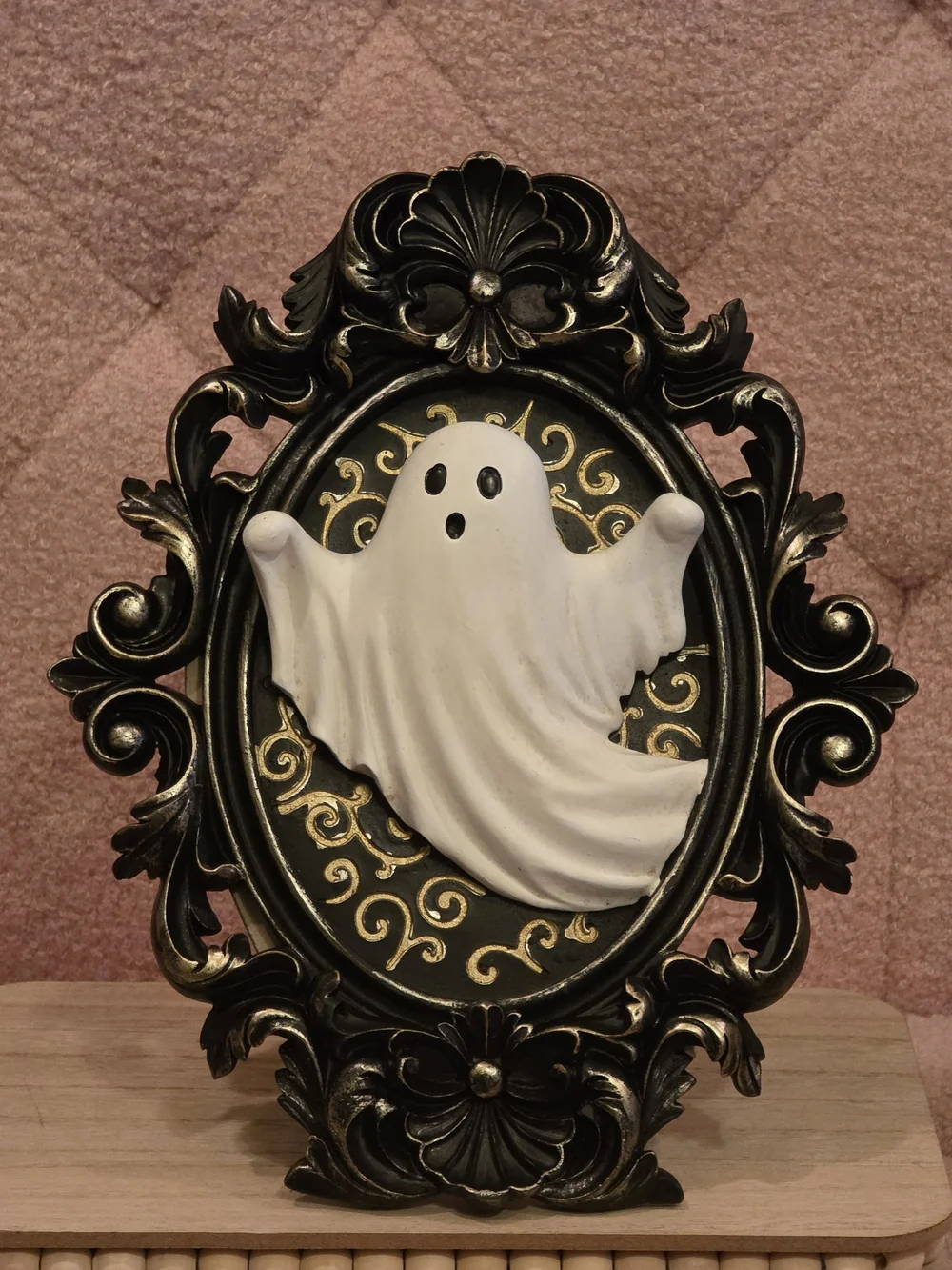 Halloween Ghost Table Top Decor - Black & White Ornate Frame